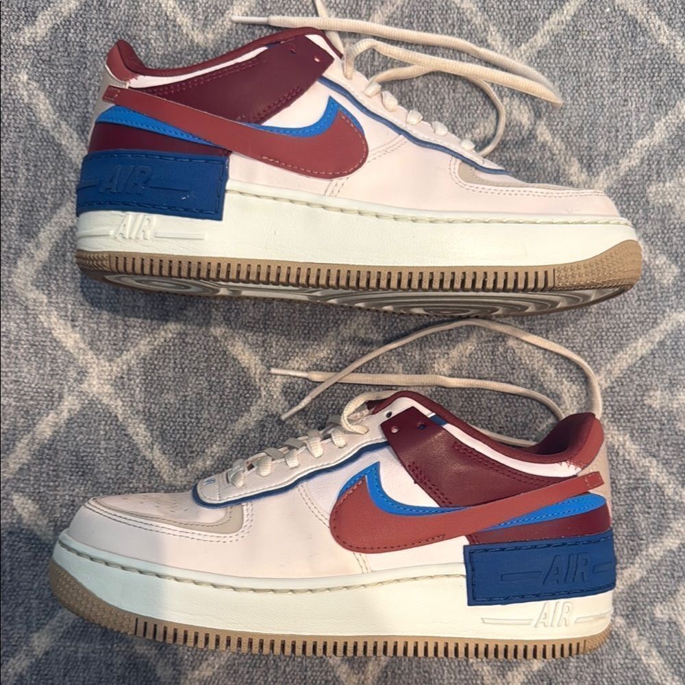 Nike Air Force 1 Athletic Shoes - White, Blue, Red